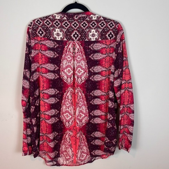Lucky Brand Womens Pink Paisley Long Sleeve Boho Peasant Button Detail Top sz XL - Picture 5 of 8